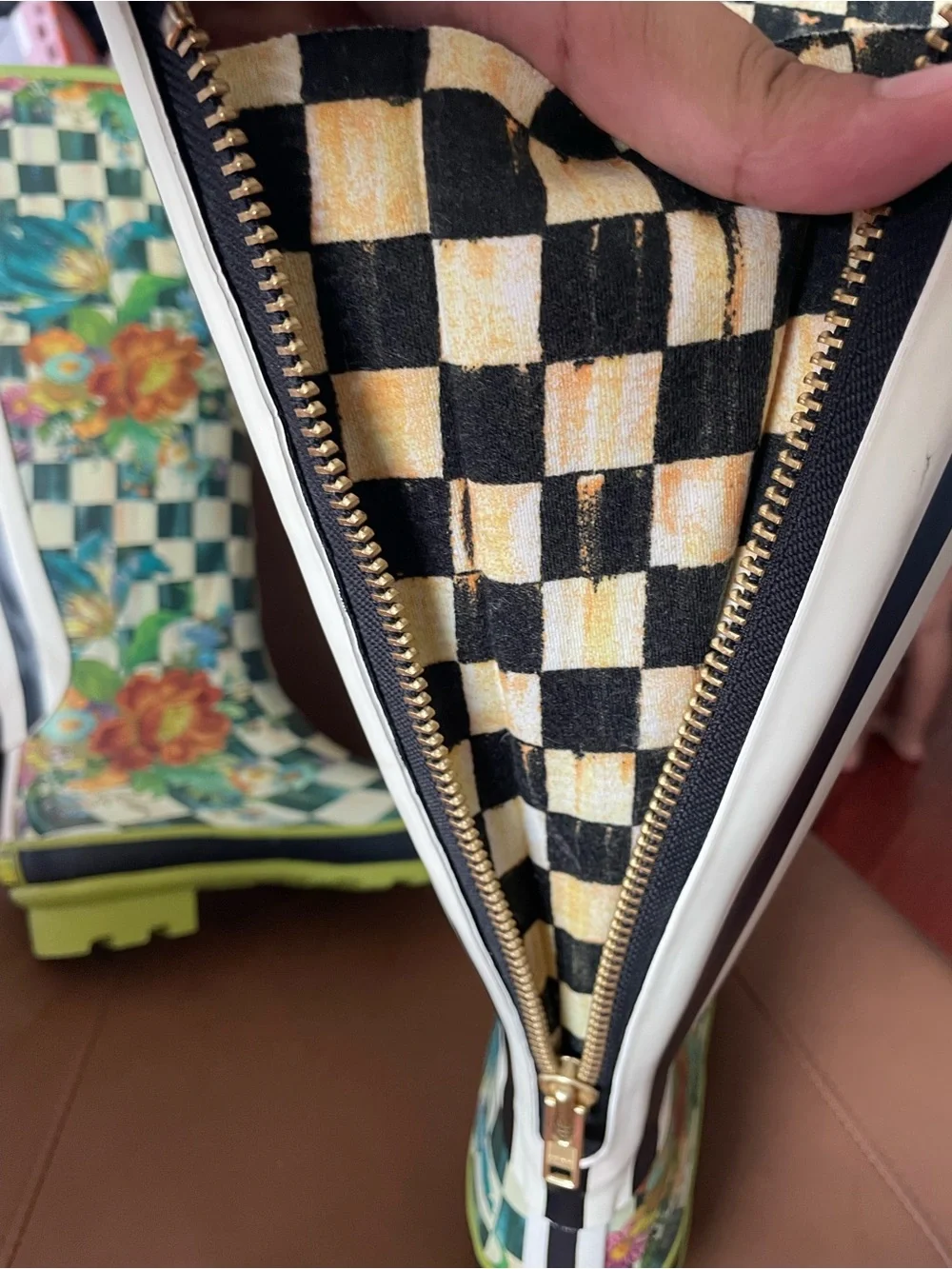 MacKenzie-Childs Black and White Checkered Lined Interior with Lime Trim